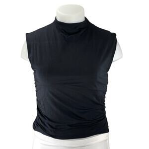 Abercrombie & Fitch Womens Black Sleeveless Ruched Mock Neck Crop Tank Top Sz XL